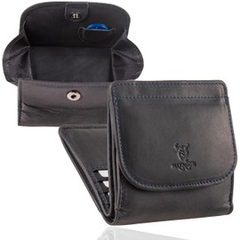MATADOR Kleine Wiener Box Mini Purse Wallet Men's Small Leather Small Purse Women's with RFID Blocker Purse with Gift Packaging, navy blue, Classic