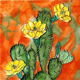 Cactus with Yellow Flowers - Decorative Ceramic Art Tile - 8"x8" En Vogue