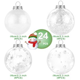 Kesote 24 Bolas de Navidad Bolas Blancas y Transparentes de Plástico Adornos Colgantes para Árboles de Navidad Decoración Navideña (6 cm)