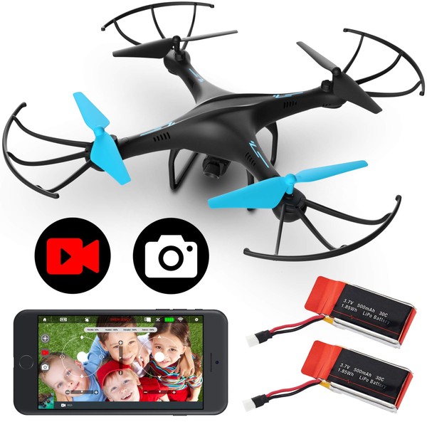Force1 U45WF FPV RC Drone with Camera - VR Capable WiFi Quadcopter Remote Control Flying Drone with 720p HD Camera Live Video, 6 Axis Gyro, Altitude Hold, Headless Mode, and 2 Drone Batteries