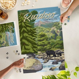 Lantern Press 1000 Piece Jigsaw Puzzle, Ruidoso, New Mexico, Black Bears and Stream