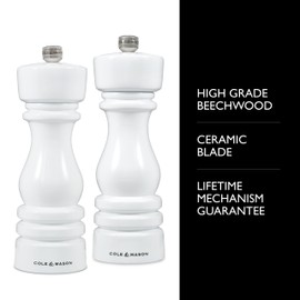 Cole & Mason London Refillable Spice Mill - Kitchen & Home Accessory - Salt & Pepper Grinder Set - Salt Mill with Ceramic Mechanism - Pepper Mill with Carbon Steel Mechanism - 7", White Gloss