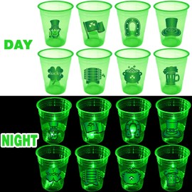 mishunyus mishunyus 24 Pcs Glow St.Patrick's day Cups,St.Patrick's Day Party Supplies,Shamrock Party Cups for Party Decorations,Party Favors,for Nighttime,Indoor/Ourdoor Lucky St Patty's Day Party (16 oz)