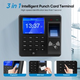 Time Attendance for Small Businesses, Fingerprint Stamp Clock Machine, Fingerprint Capacity 1000, with 5 ID, Stamp Clock Time Attendance Employees, Time Clock Employees for Employees Small Business