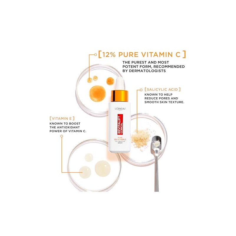 L'Oréal Paris 12% Pure Vitamin C Serum, Revitalift Clinical, 30ml
