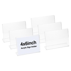 PATIKIL Acrylic Sign Holder, 4x6inch 6 Pack L Shape Display Stand Plastic Paper Picture Frame Menu Number Holder for Wedding Restaurant Office Store Home Use