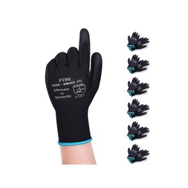 DONFRI Lightweight Work Gloves, PU Thin Gloves, Black Gloves, Gardening Gloves, Anti-Slip, Abrasion Resistant (6 Pair Pack, S)