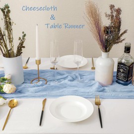 YARGEZON 12 Pcs 10 Ft Blue Cheesecloth Table Runner Gauze Cheese Cloth for Light Baby Blue Bridal Baby Shower Wedding Décor ( 35 x 120 Inch )