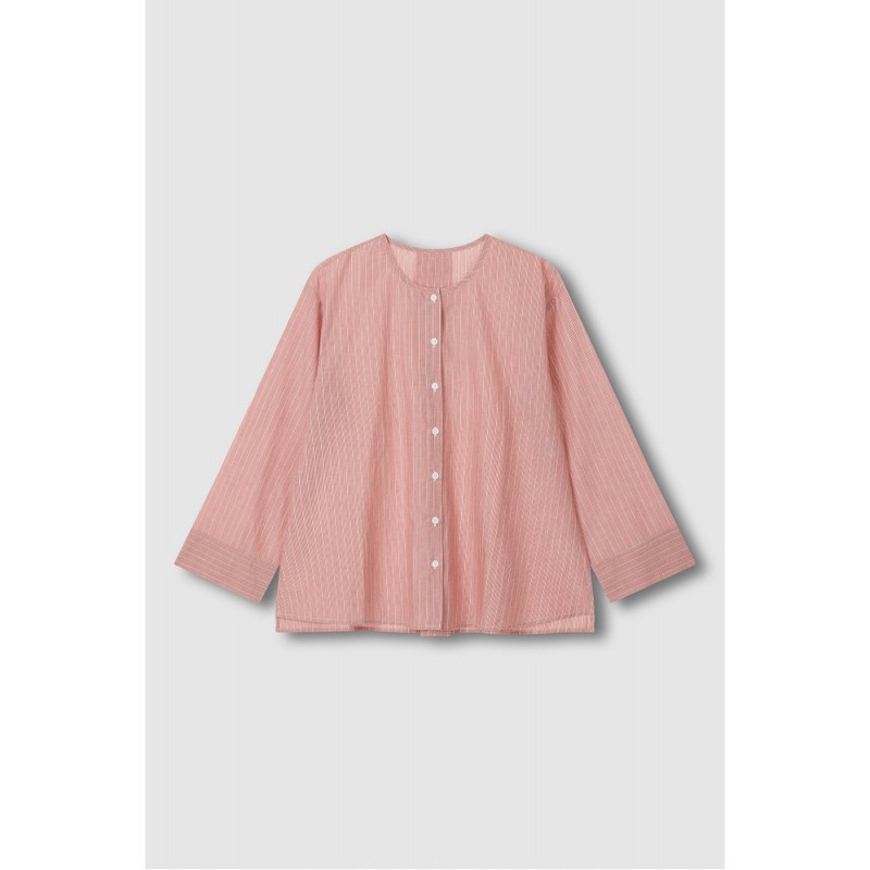 JAJU [JAJU] Women's Pure Cotton Long Sleeve Pajama Shirt_Dark Brick