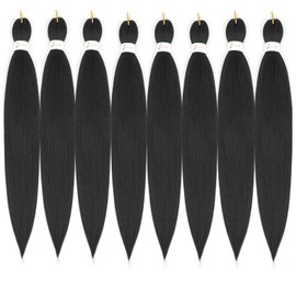 Black Pre Stretched Braiding hair 26 Inch 8 Packs Ez Braid Kanekalon Braiding Hair Prestretched Micro Hypoallergenic Kids Braiding Hair Colored Hair Extensions (1B, 26INCH)
