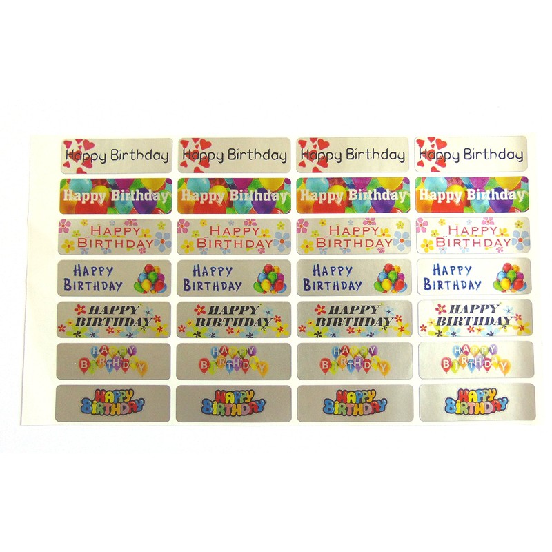 Happy Birthday Greeting Stickers, Silver Self-Stick Labels for Cards, Envelopes,