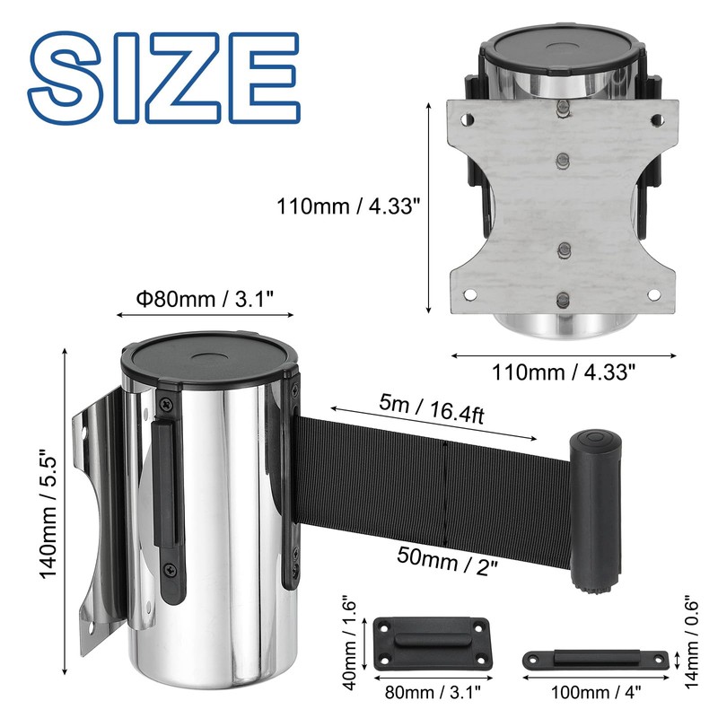 PATIKIL Fixed Wall Mount Retractable Belt Barrier, 16.4 Feet Fixed