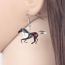 DUOWEI Metal Dainty Enamel Running Steed Horse Drop Earrings Animals Dangle Spring Summer Jewelry Gifts for Women Teens Girls (Black)
