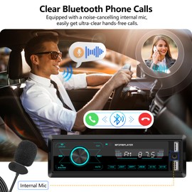 Single Din Bluetooth Multimedia Car Stereo Radio,Car Audio MP3 Player Support Hands-Free Calls/USB/FM/TF/AUX-in,Car Radio Receivers with Digital LCD Display+Steering Wheel Control