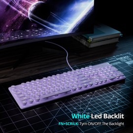 surmen Purple Quiet Keyboard Wired Retro Typewriter, Full Size Soft Keyboards with Number Pad, Round Keys, Backlit USB for Office, Desktop, Laptop(Purple)