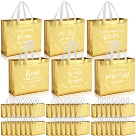 Cosblank 48 Pcs 16" Christian Gift Bags Bulk with Handle 6 Colors Large Christmas Religious Gift Bags Bible Verse Baptism Bags Reusable Church Welcome Visitors Non Woven Bags for Family(Gold)