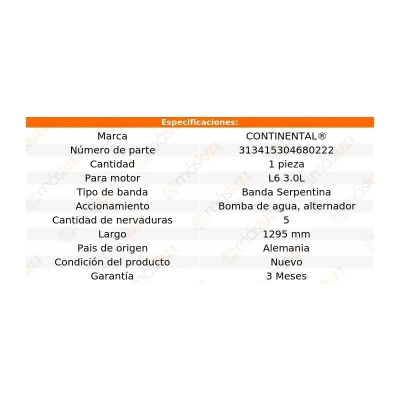 Banda 1295 Mm Acc Supra L6 3.0l 86/88 B/agua, Alt