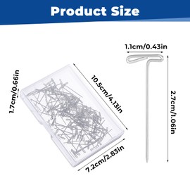 ZEYIYER Pack of 100 T-pins, 2.7 cm, iron wig needles set, T-needles, silver, reusable for blocking knitting and modelling with storage box
