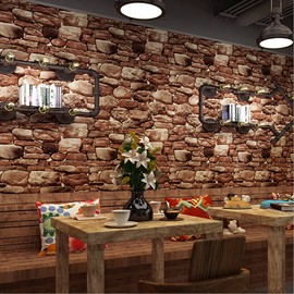 Q QIHANG Nordic Style PVC Stone Wallpaper Retro Nostalgic 3D Simulation Rock Living Room TV Background Wall Shop Decoration Restaurant Cafe Clothing Store 20.87" Wx393.7 L Non-Pasted (Brown-red)