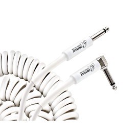 Ortega Guitars Retro Series Cable - Instrument Cable - Length 9 m - Angled and Straight - Spiral Cable - Plastic Sheath, White (ORCCI-30WH)