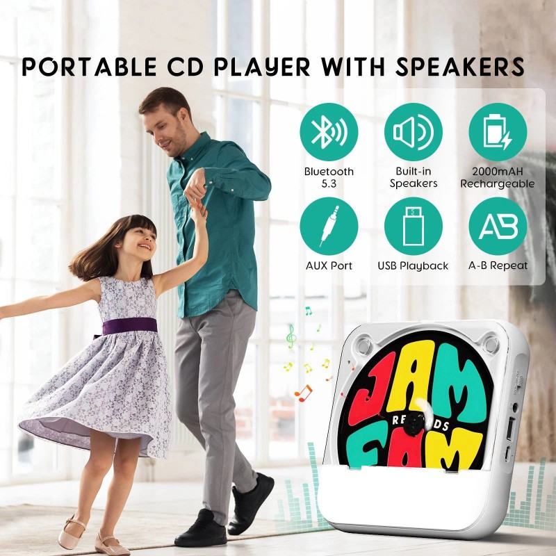 Unbranded 5V2A Bluetooth 5.3 CD Player W/Wired Earphone CD/MP3/WAV Portable