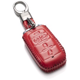 Vitodeco Genuine Leather Smart Key Fob Case Cover Protector Compatible with RAM 1500, RAM 2500, RAM 3500 2019 - 2025 (5-Button with Tailgate, Red)