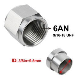 EVIL ENERGY 6AN Female Hardline Tube Nut and Sleeve Fitting Stainless Steel for 3/8" OD Alloy Tubing 2PCS