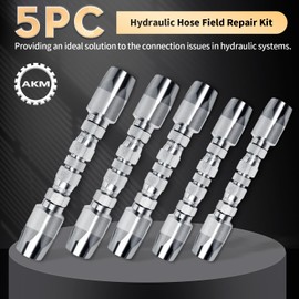 5PCS Hydraulic Hose Field Repair Kit,1/4" *2 1/2" 3/8" * 2 Inner Diameter Reusable Hydraulic Hose Fitting for SAE 100R2 R16 R17 R19 2-wire Hydraulic Hoses