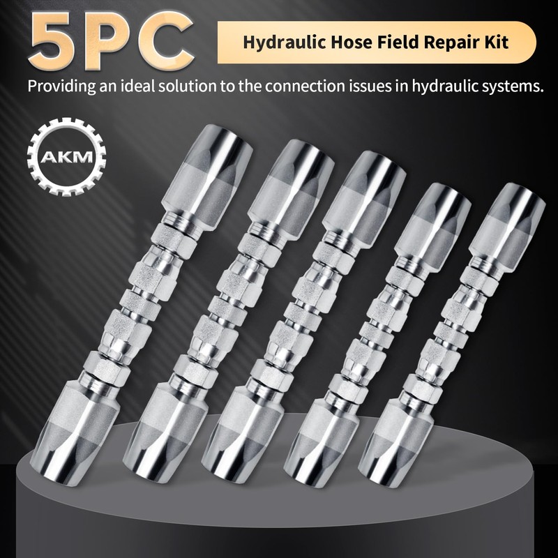 5PCS Hydraulic Hose Field Repair Kit,1/4" *2 1/2" 3/8" *