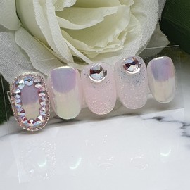 Glass Alpha Powder Homemade Nail Tips - Short C Curve Coffin / 유리알파우더 수제네일팁 - 숏C커브코핀