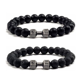 Frodete 2Pcs Dumbbell Bracelet for Women, Gym Bracelet, Black, 7.5 inches, Alloy Steel, other gem