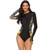 YATEEN Womens Athletic Training Swimsuit Long Sleeve Rashguard #2 Black/Green