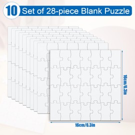 10 Sheets Blank Jigsaw Puzzles, 6.3 x 6.3 Inch Blank Puzzle 28 Pieces Set Paintable Puzzle Writable Puzzle All White Puzzles for Kids Games Activity Party Favors Craft