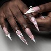MERVF Long Stiletto Press on Nails White French Tip Fake