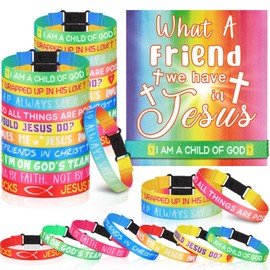 Rotatingpals 50 Sets Religious Friendship Wristbands with Christian Cards, VBS Friendship Wristbands What a Friend We Have in Jesus Faith Wristbands for Sunday School Church Activities