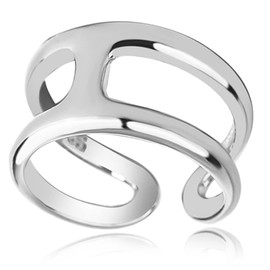 Womens Double Lines Ring,Simple Irregular Geometric Two Parallel Lines Bar Ring,Open Adjustable Adjust S925 Sterling Silver Fashion Thumb Index Finger Ring Jewelry for Women (Ring_E, Adjustable)