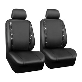TSUGAMI Bling Car Front Seat Covers, 4PCS Leather Crystal Rhinestones Vehicle Seating Protector Full Set, Breathable Auto Interior Protection Accessories, Universal for SUV Sedan Truck