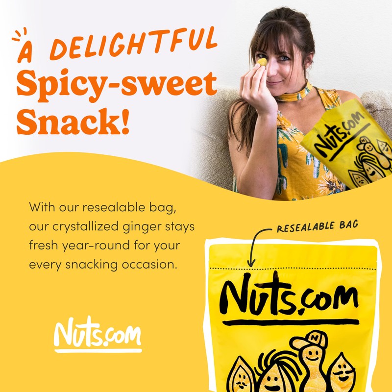 Nuts.com Crystallized Ginger Pieces - Premium Crystallized Ginger Slices -