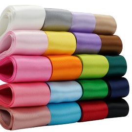 HUIHUANG 1 inch Satin Ribbon Solid Color Ribbon Assorted Double Faced Satin Fabric Hair Ribbon for Crafts, Gift Wrapping, Wedding Party Decor, 20 Colors with 2 Yards Each, Total 40 Yards Per Package