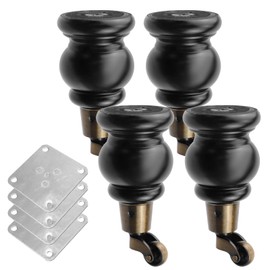 Mewutal 4pcs 6" Height Wooden Furniture Legs with Furniture Casters Gourd Shape Wood Table Legs Swivel Caster Wheels with Round Cup Couch Legs Replacement for Furniture Desk (Black, 5.91")