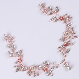 BERYUAN Women Girls Flower Crystal Rhinestone Hair Vine Rose Gold Wedding Headpiece Teardrop Crystal Rhinestone Bridal Headpiece Handmade Wedding Hairpiece for Women Girls (ROSE GOLD)