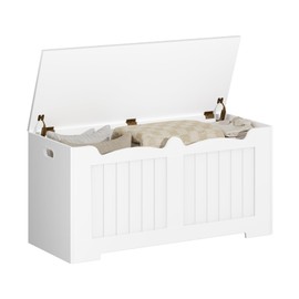 Hzuaneri 39.4" Storage Chest, Storage Bench Trunk with 2 Hinges, Wooden Box, Lift-Top Chest Organizer, Shoe Bench for Entryway, Bedroom, Living Room, White 01003XSB