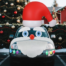Yookeer Inflatable Christmas Car Decoration 59.06 inch Large Santa Claus Hat Car Covers Complete Ornaments Set Cute and Fun Christmas Decoration Suitable for Xmas Holiday Accessories (White)