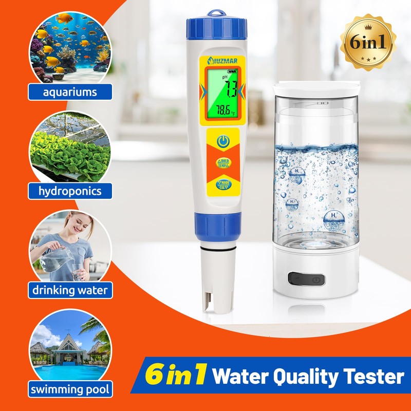 UIUZMAR Hydrogen Water Tester pH Meter 6 in 1 pH