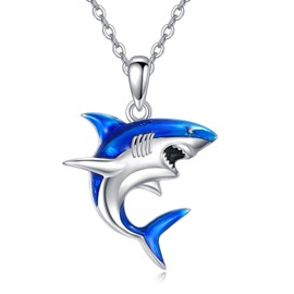 SHEAISRS Blue Shark Necklace 925 Sterling Silver Shark Pendant Ocean Jewelry Animal Necklace for Women