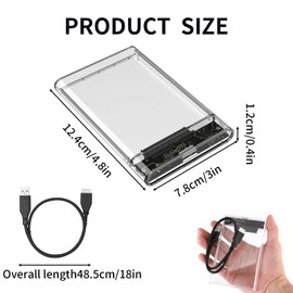 2.5 Inch Hard Drive Enclosure, 5Gbps USB 3.0 to SATA III SSD/HDD Caddy with UASP Support, Tool-Free Transparent Clear External Hard Drive Case with LED Indicator for 7mm/9.5mm 2.5" SATA HDD & SSD