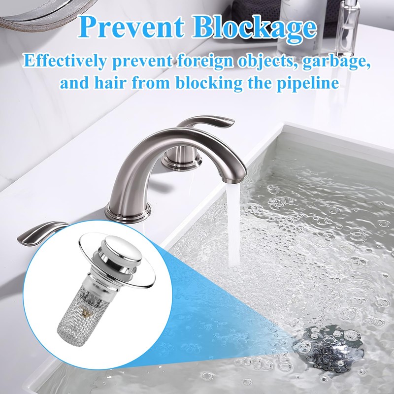 2PCS Universal Bathroom Sink Stopper with Hair Catcher, Pop-Up Drain