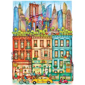 Hard & Challenging 1000 Piece Puzzle for Adults – Cities at Midnight New York by Madalina Tantareanu – Empire State Building, Statue of Liberty & Brooklyn Bridge – Difficult 27x20 Jigsaw by KI Puzzles