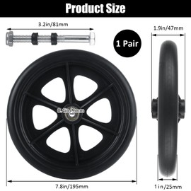 MUXHEL 2 Pcs Walker Wheels Replacement, 8 Inch Solid Wheelchair Front Wheels, Anti-Slip Rollator Replacement Wheels for Wheelchairs, Rollators, Walkers
