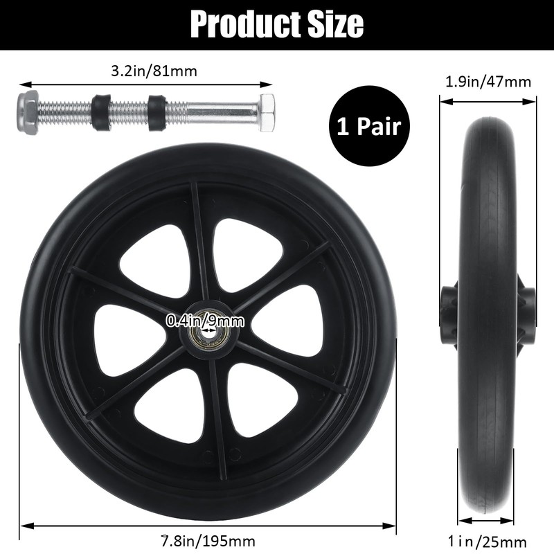 MUXHEL 2 Pcs Walker Wheels Replacement, 8 Inch Solid Wheelchair